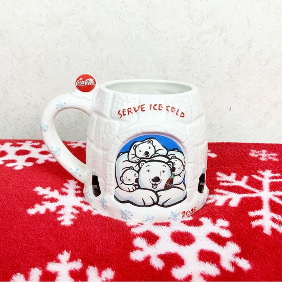 Coca Cola Houston Harvest Igloo Polar Bears 3D Mug 2005 Winter Snowflakes 20 Oz - Picture 3 of 7